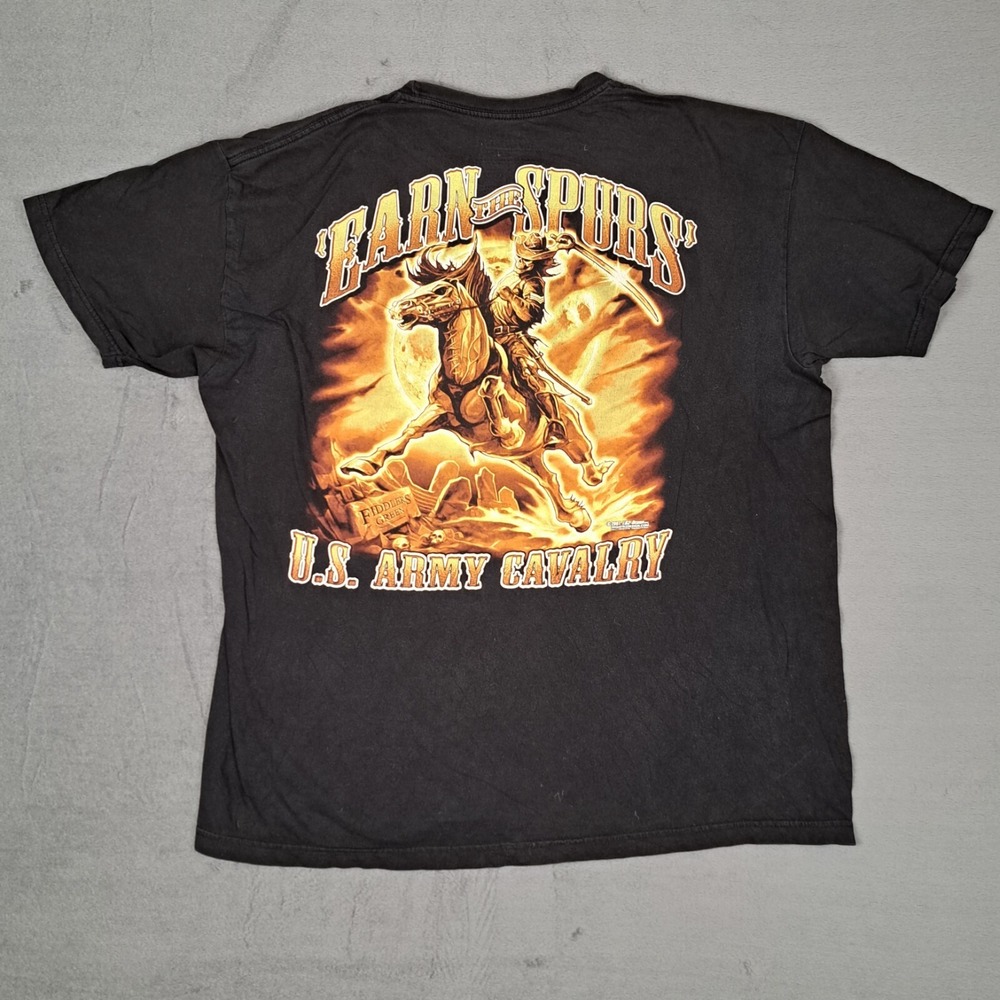 US Army‎ Cavalry Shirt Men's XL Earn The Spurs Skull Military Apparel Y2K *READ